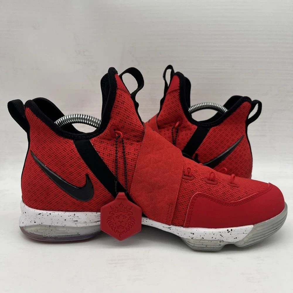 Nike Boys Lebron XIV Basketball Shoes Red Black 859468-600 LaceUp Hook Loop 6.5Y